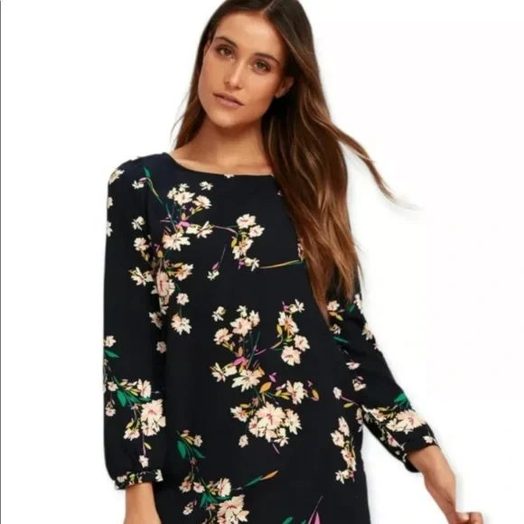 S O L D : Lulu’s Herbaceous Babe Navy Floral Print Shift Dress - Picture 6 of 14